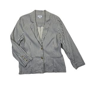 Evereve Thea Blazer Women’s Sz S Blue Natural Ticking Stripe Linen Blend Jacket